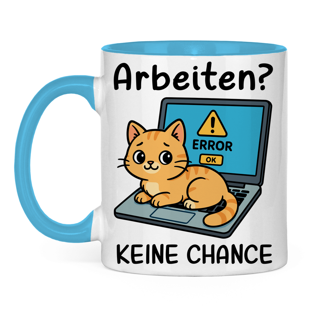 Tasse zweifarbig Arbeiten? Keine Chance - Katze sitzt auf Laptop