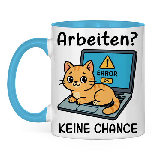 Tasse zweifarbig Arbeiten? Keine Chance - Katze sitzt auf Laptop