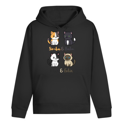 ST/ST Drummer Hoodie Personalisiert - Vier Individuelle Cartoon Katzen mit Namen