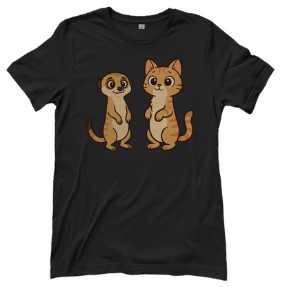 Damen T-Shirt Personalisiert - Stehende Katze mit Erdmännchen, sarkastisch