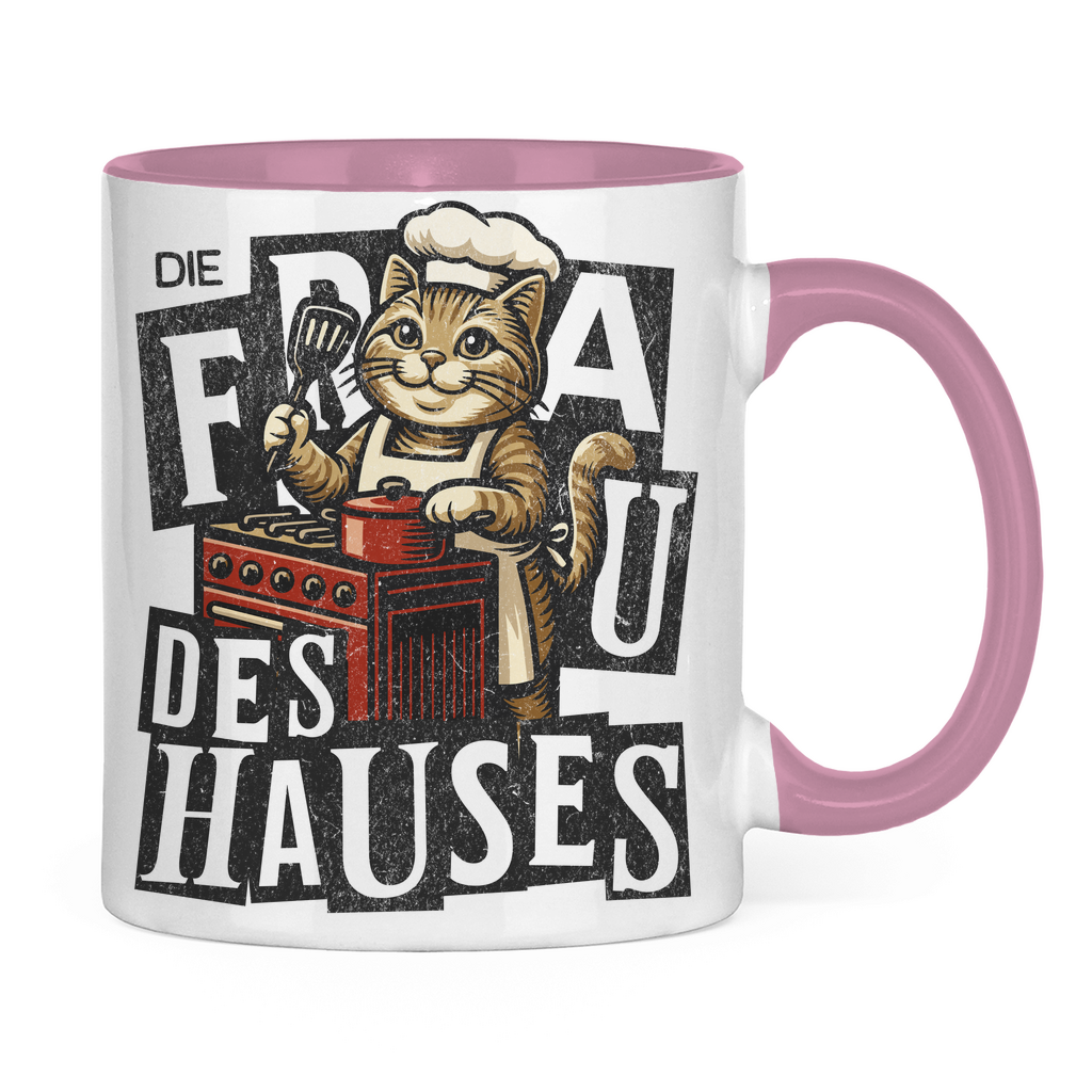 Tasse zweifarbig Die Frau des Hauses - Katze am Kochen