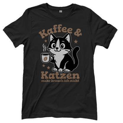 Damen T-Shirt - Kaffee & Katzen – Niedliches Motiv für Kaffeeliebhaber
