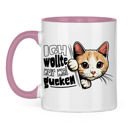 Tasse zweifarbig Ich wollte nur mal gucken - Hinterhältig Katze