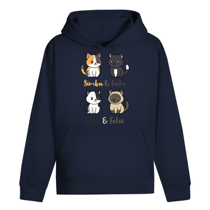 ST/ST Drummer Hoodie Personalisiert - Vier Individuelle Cartoon Katzen mit Namen