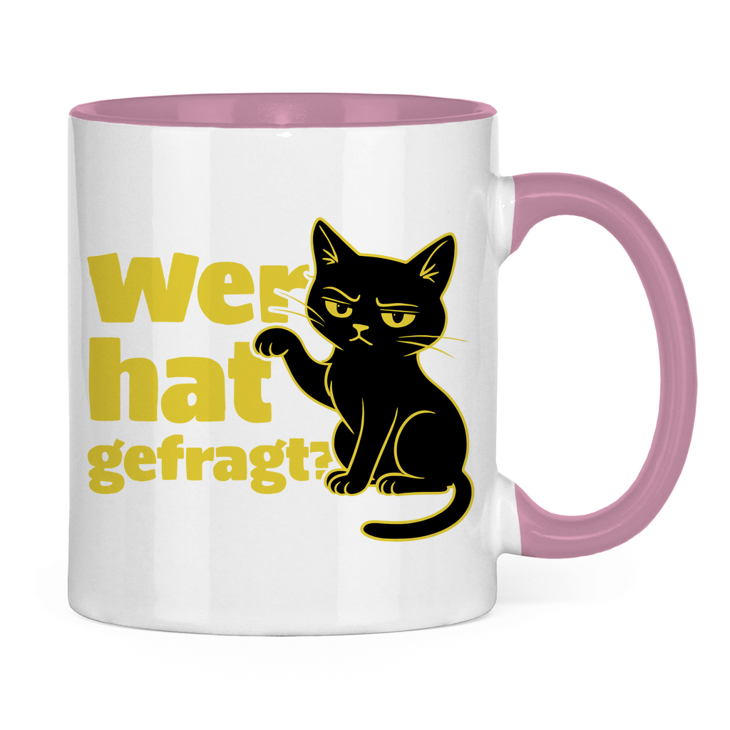 Tasse zweifarbig Wer hat gefragt? - Sarkastische Schwarze Katze