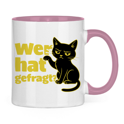 Tasse zweifarbig Wer hat gefragt? - Sarkastische Schwarze Katze