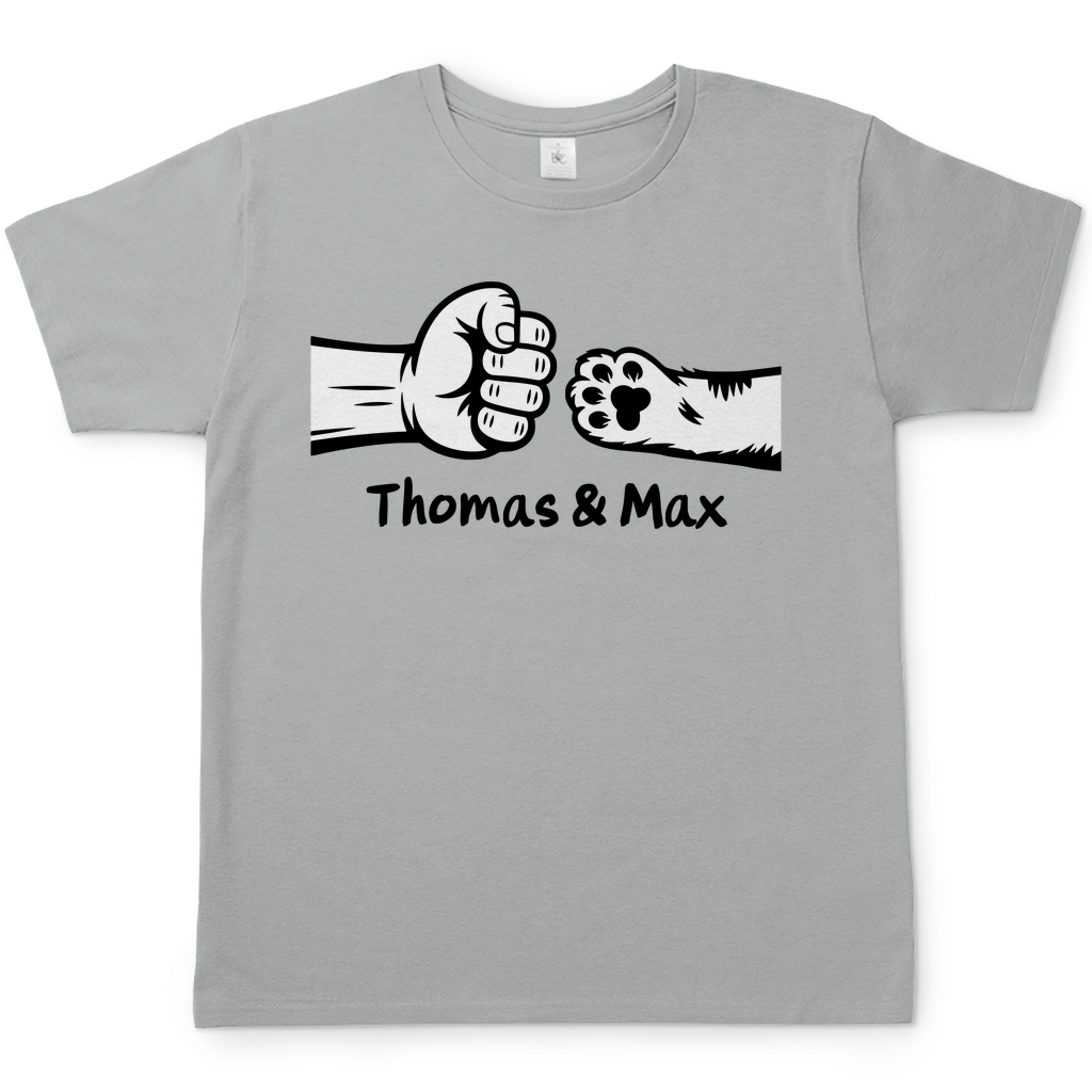 Herren T-Shirt Personalisiert - Mann und Katze Fistpump mit Namen