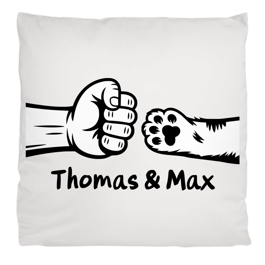 Kopfkissen flauschig Personalisiert - Mann und Katze Fistpump mit Namen