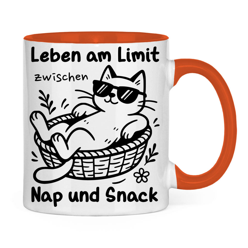 Tasse zweifarbig Leben am Limit zwischen Nap und Snack