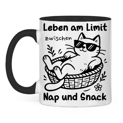 Tasse zweifarbig Leben am Limit zwischen Nap und Snack