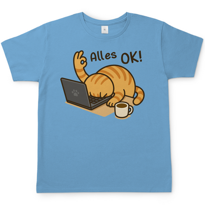 Herren T-Shirt - Alles OK Katze – Lustiges Katzenmotiv am Laptop
