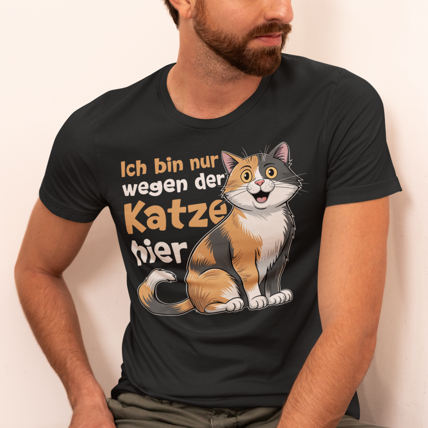 Herren T-Shirt Ich bin nur wegen der Katze hier