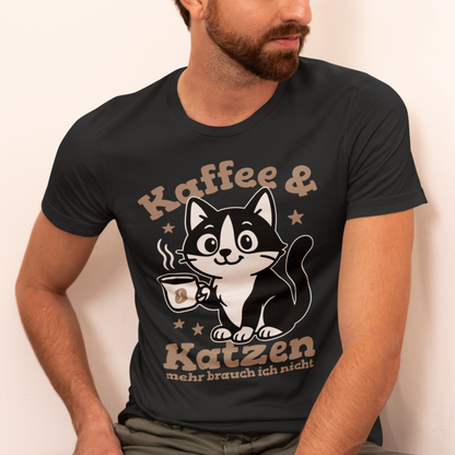 Herren T-Shirt - Kaffee & Katzen – Niedliches Motiv für Kaffeeliebhaber