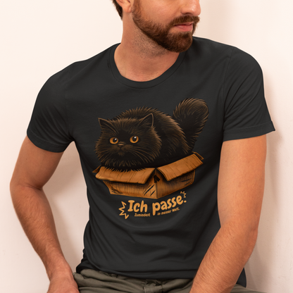 Herren T-Shirt Ich passe. Zumindest in meiner Welt. Katze in Karton