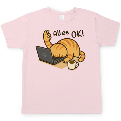 Herren T-Shirt - Alles OK Katze – Lustiges Katzenmotiv am Laptop