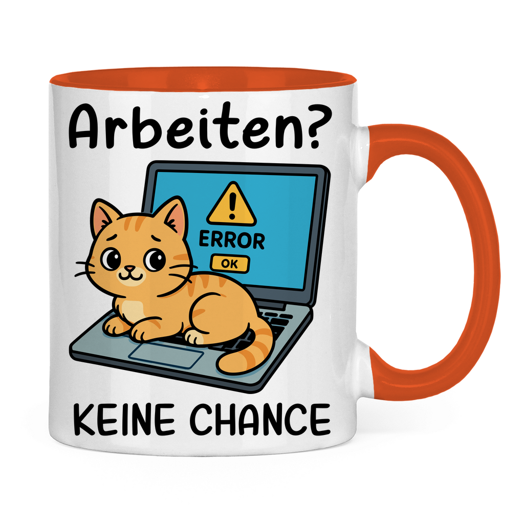 Tasse zweifarbig Arbeiten? Keine Chance - Katze sitzt auf Laptop