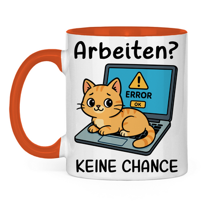 Tasse zweifarbig Arbeiten? Keine Chance - Katze sitzt auf Laptop
