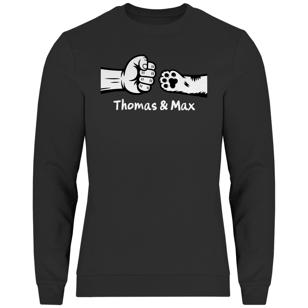 Herren Sweatshirt Personalisiert - Mann und Katze Fistpump mit Namen