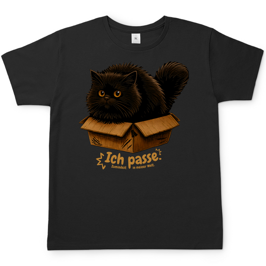 Herren T-Shirt Ich passe. Zumindest in meiner Welt. Katze in Karton