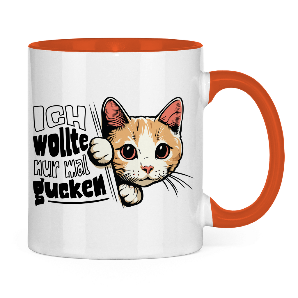 Tasse zweifarbig Ich wollte nur mal gucken - Hinterhältig Katze