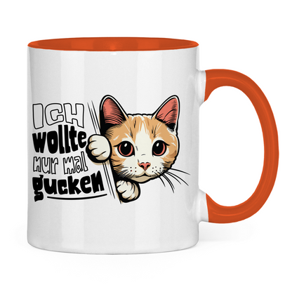 Tasse zweifarbig Ich wollte nur mal gucken - Hinterhältig Katze