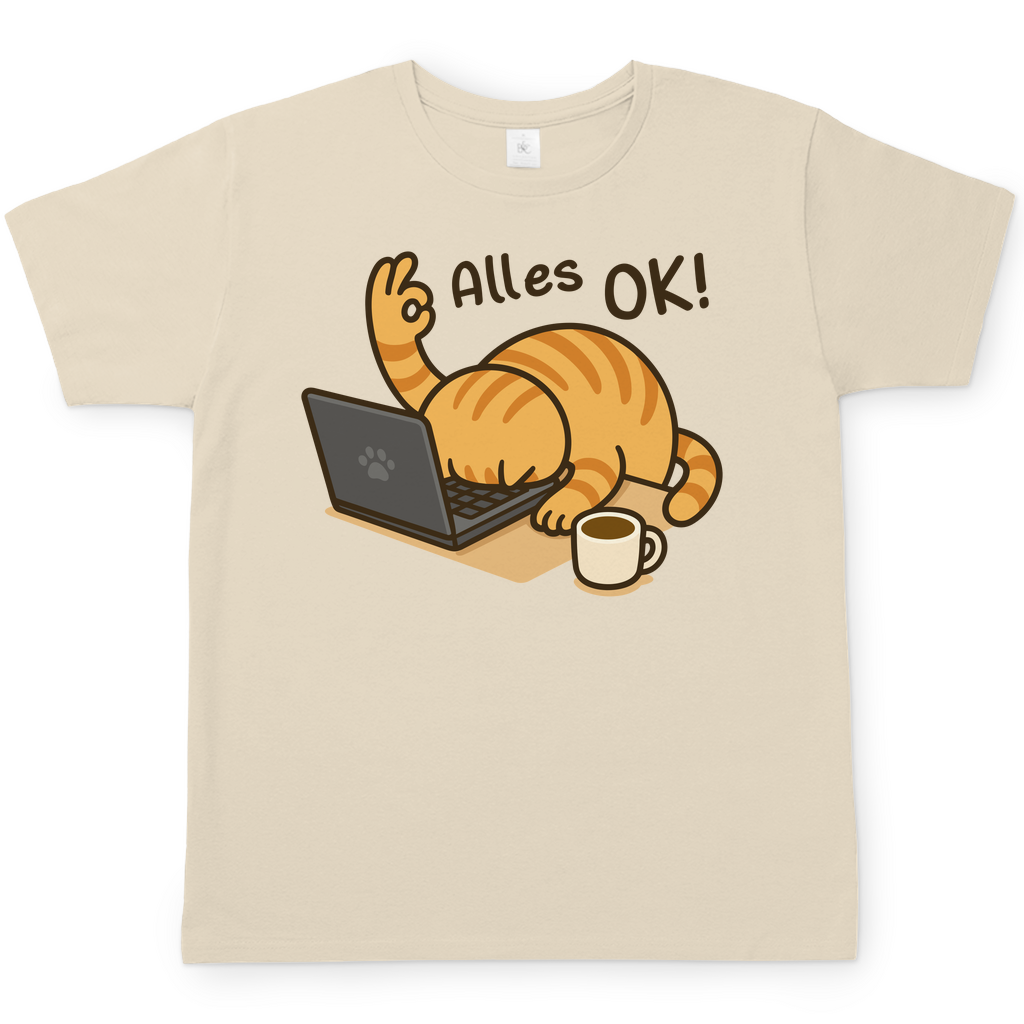 Herren T-Shirt - Alles OK Katze – Lustiges Katzenmotiv am Laptop