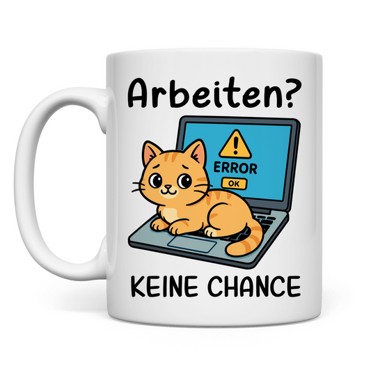 Tasse Arbeiten? Keine Chance - Katze sitzt auf Laptop