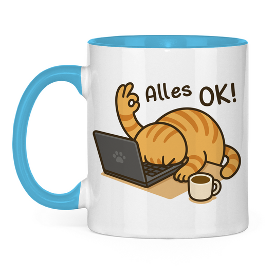Tasse zweifarbig Dicke Katze - Alles OK!