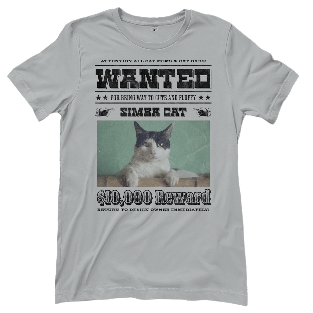 Damen T-Shirt Personalisiert - Wanted Cat - Western Katzen Fahndungsfoto