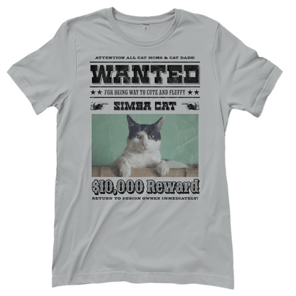 Damen T-Shirt Personalisiert - Wanted Cat - Western Katzen Fahndungsfoto