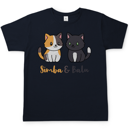 Herren T-Shirt Personalisiert - Zwei Individuelle Cartoon Katzen mit Namen