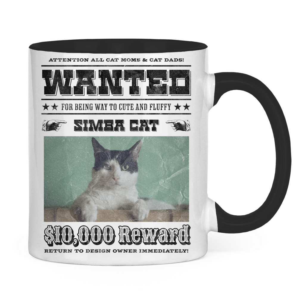 Tasse zweifarbig Personalisiert - Wanted Cat - Western Katzen Fahndungsfoto