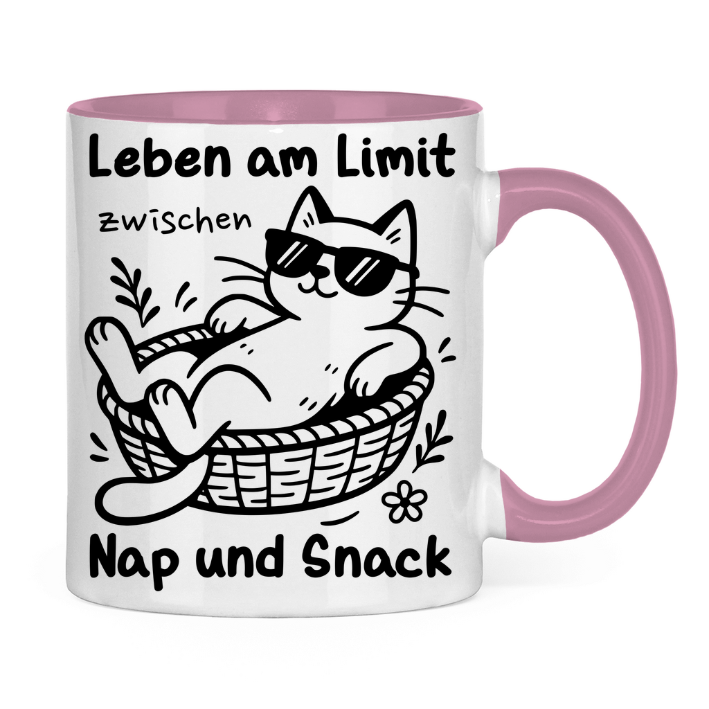 Tasse zweifarbig Leben am Limit zwischen Nap und Snack