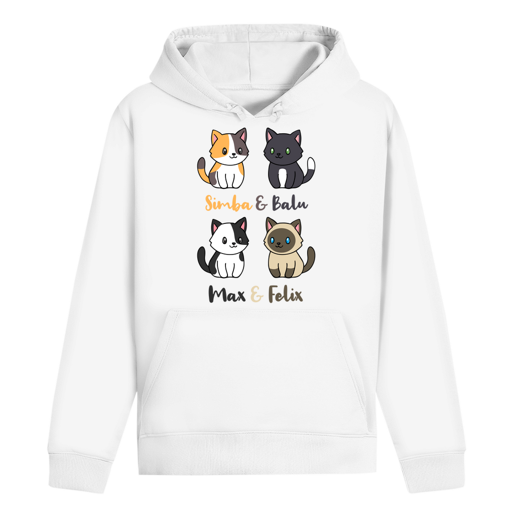 ST/ST Drummer Hoodie Personalisiert - Vier Individuelle Cartoon Katzen mit Namen