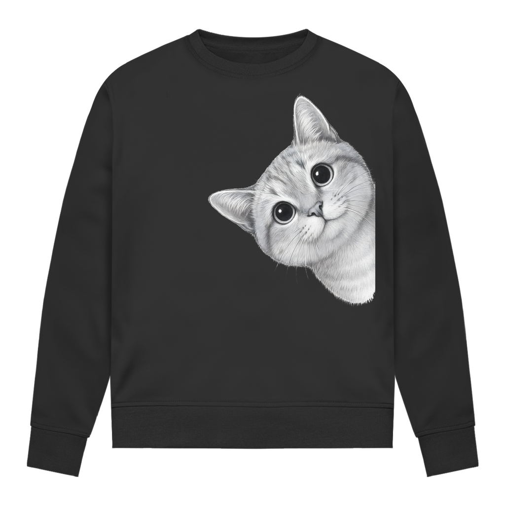 Damen Sweatshirt - Sneaky Cat – Neugierige Katze schaut um die Ecke