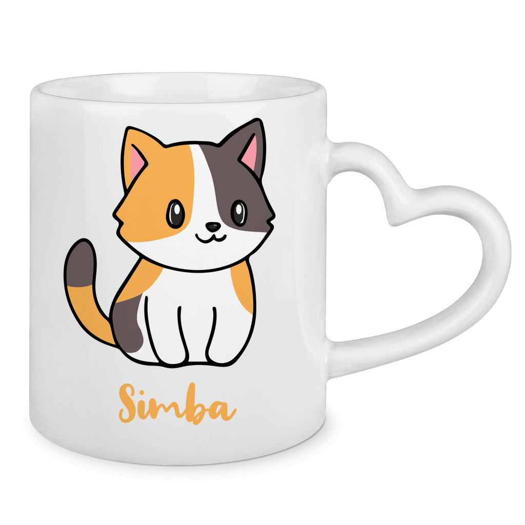 Tasse mit Herzhenkel Personalisiert - Eine Individuelle Cartoon Katze mit Name