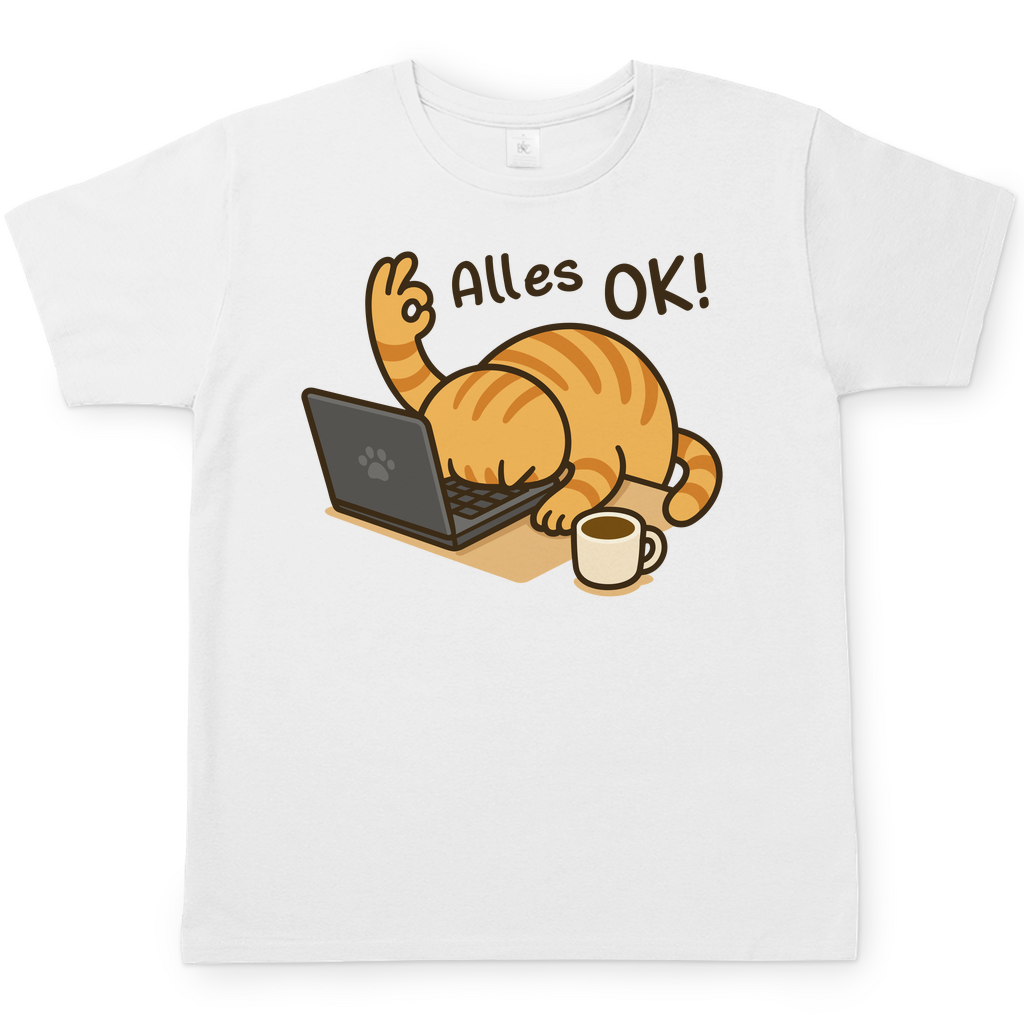 Herren T-Shirt - Alles OK Katze – Lustiges Katzenmotiv am Laptop