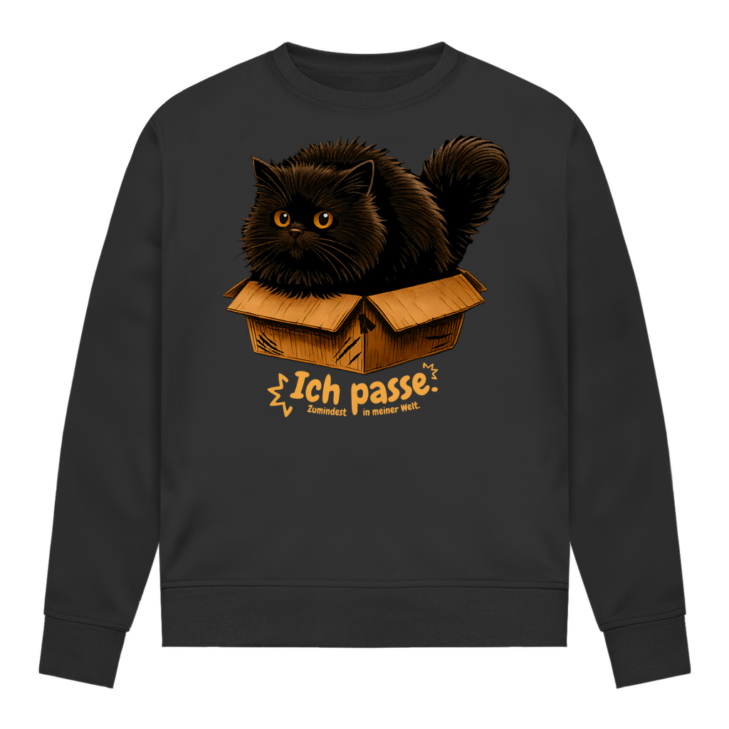 Damen Sweatshirt Ich passe. Zumindest in meiner Welt. Katze in Karton