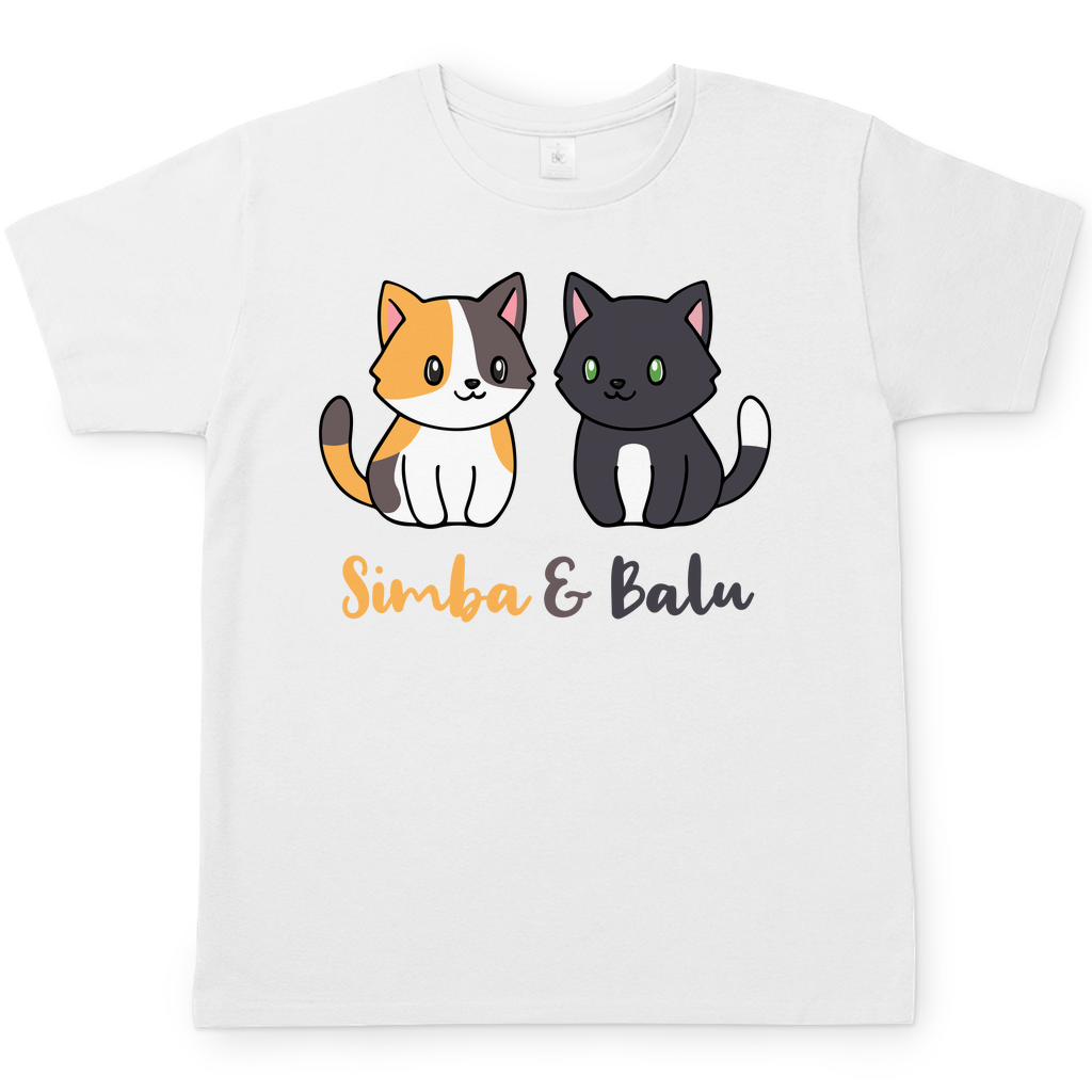 Herren T-Shirt Personalisiert - Zwei Individuelle Cartoon Katzen mit Namen