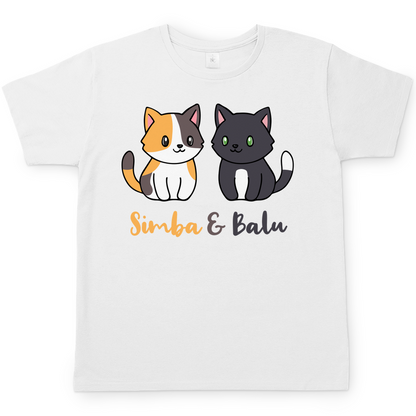 Herren T-Shirt Personalisiert - Zwei Individuelle Cartoon Katzen mit Namen