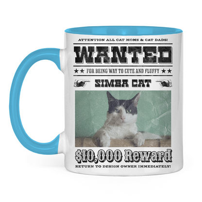 Tasse zweifarbig Personalisiert - Wanted Cat - Western Katzen Fahndungsfoto