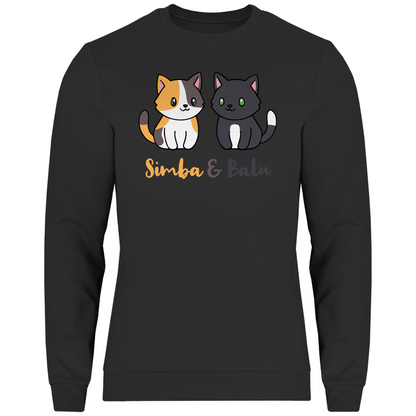 Herren Sweatshirt Personalisiert - Zwei Individuelle Cartoon Katzen mit Namen