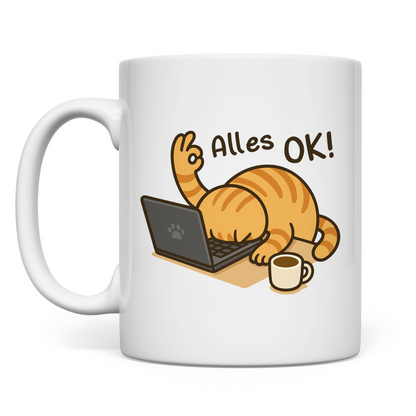 Tasse - Alles OK Katze – Lustiges Katzenmotiv am Laptop