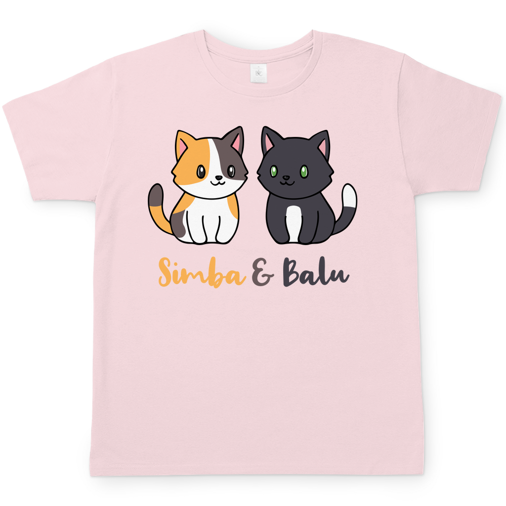 Herren T-Shirt Personalisiert - Zwei Individuelle Cartoon Katzen mit Namen