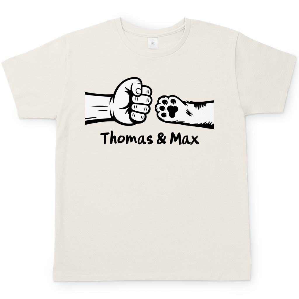Herren T-Shirt Personalisiert - Mann und Katze Fistpump mit Namen