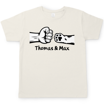 Herren T-Shirt Personalisiert - Mann und Katze Fistpump mit Namen