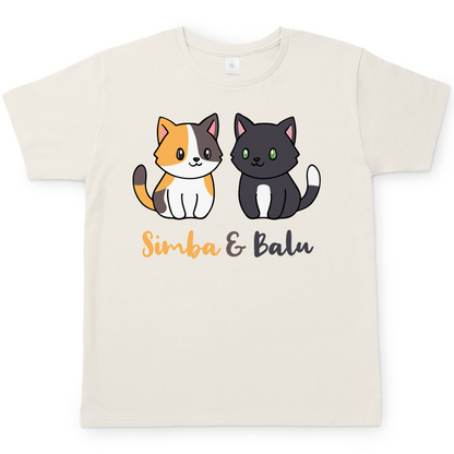 Herren T-Shirt Personalisiert - Zwei Individuelle Cartoon Katzen mit Namen