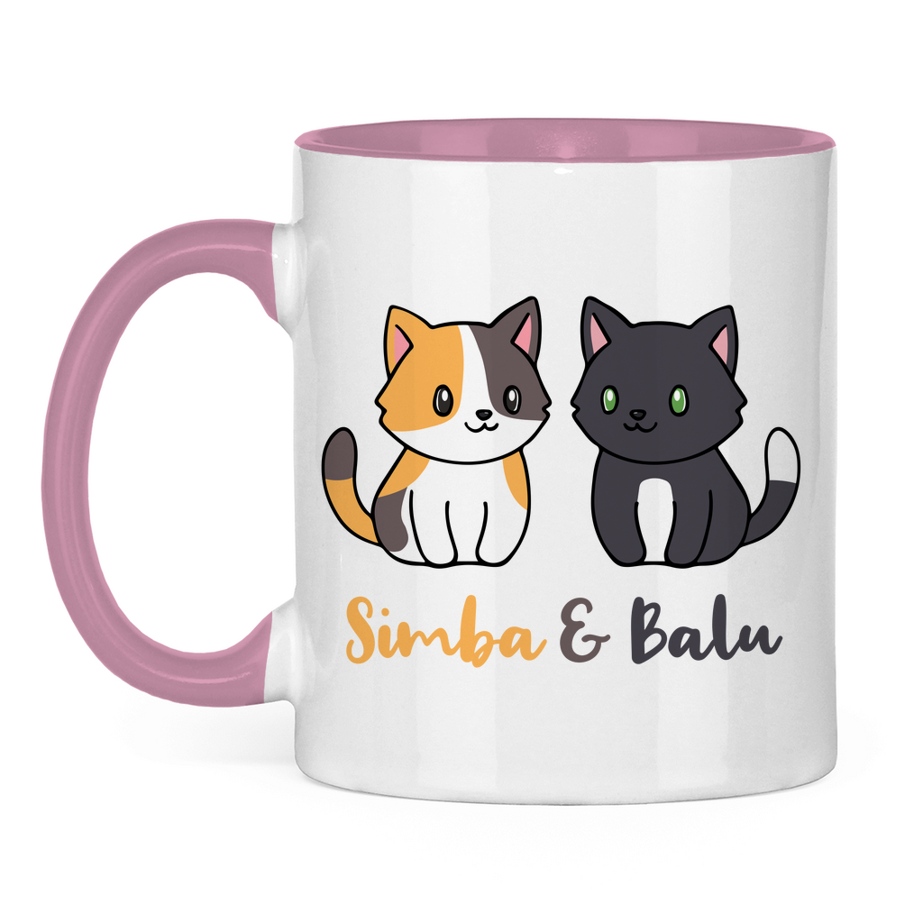 Tasse zweifarbig Personalisiert - Zwei Individuelle Cartoon Katzen mit Namen