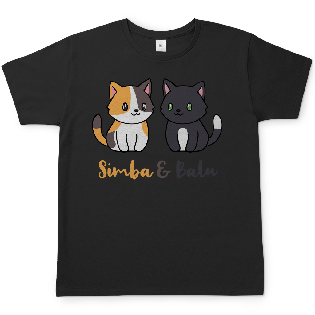 Herren T-Shirt Personalisiert - Zwei Individuelle Cartoon Katzen mit Namen