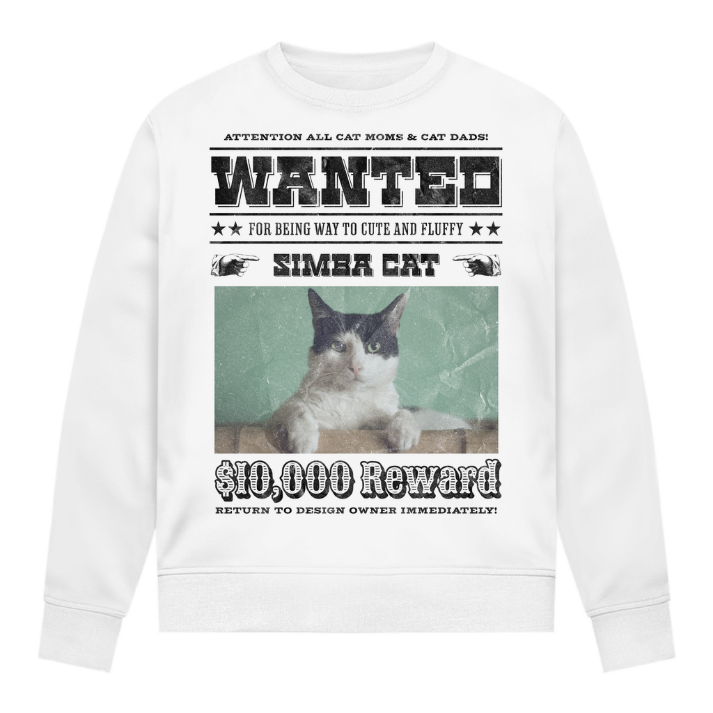 Damen Sweatshirt Personalisiert - Wanted Cat - Western Katzen Fahndungsfoto